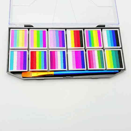 Краски для бодиарта на водной основе 12 комбинаций цветов, водорастворимый пигмент, с кисточкой 23х12х2 см Каменец-Подольский