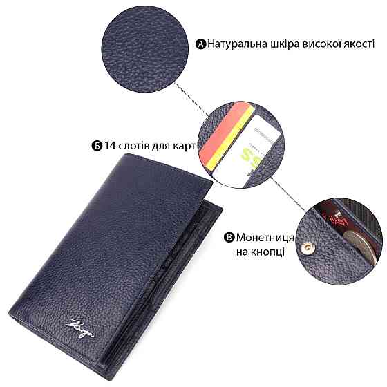 Вертикальный бумажник из натуральной кожи KARYA 21141 Синий Киев