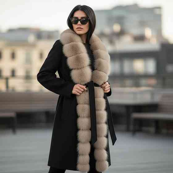 Женское кашемировое пальто с мехом по всей длине Чорний, 48 Харьков