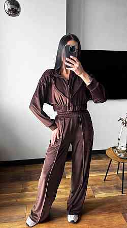Женский плюшевый костюм тройка: кофта топ и штаны велюр Шоколадный, 44/46 Одесса