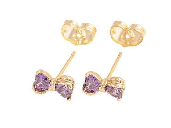 Сережки пусети Позолота 14K Бузкові кристальні банти (311578) ТМ XUPING Київ
