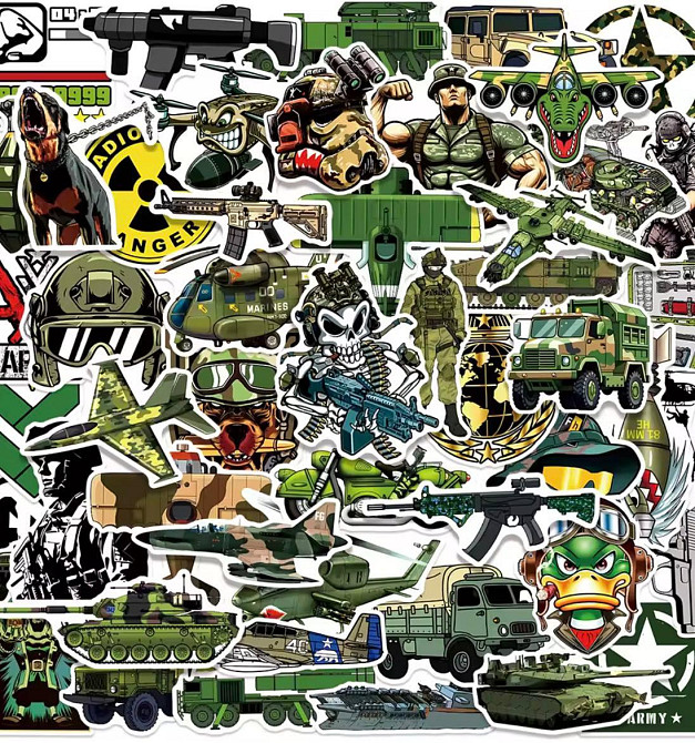 Набор виниловых наклеек 50 шт Army Military Sticker Pack военная техника солдаты самолеты танки Киев - изображение 6