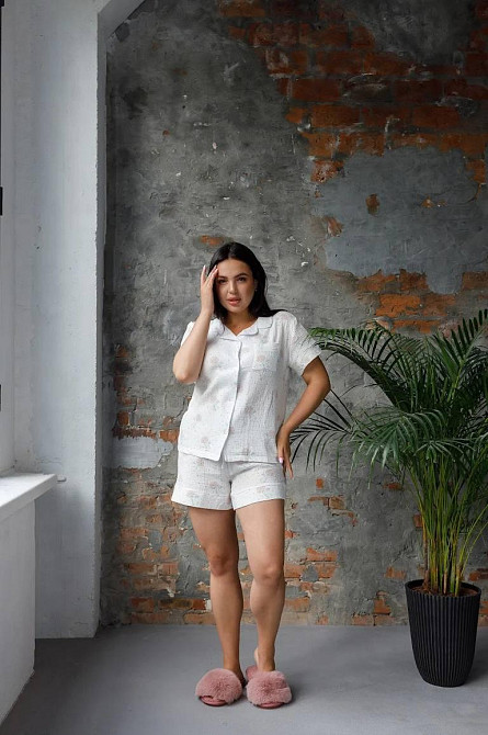 Жіноча піжама з шортами муслінова Молочний кролики XL Харків - фото 2