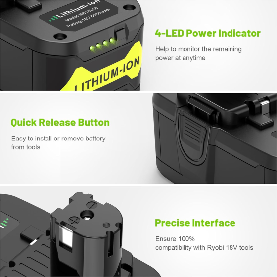 Акумулятор літій-іонний ARyee 18V 5000mAh сумісний з Ryobi ONE+ P102 P108 BPL-1815 батарея для електроінструменту Київ