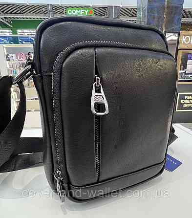 Маленькая мужская кожаная сумка через плечо черного цвета ST 3021 Киев