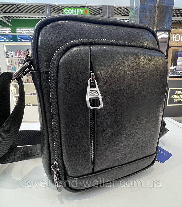 Маленькая мужская кожаная сумка через плечо черного цвета ST 3021 Киев - изображение 2