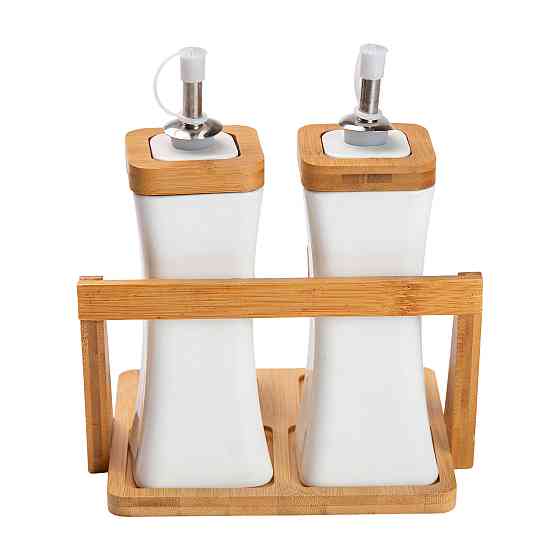 Yiwu Набір для спецій порцелянаовий 4 предмети на бамбуковій підставці HP-1221 Київ