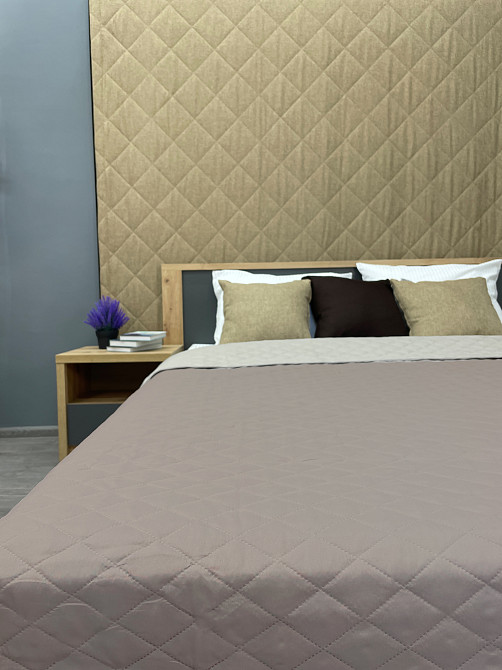 Покрывало двустороннее Decorator Microfiber ромб 180х215 см серо-коричневый с бежевым (85-017) Киев - изображение 5