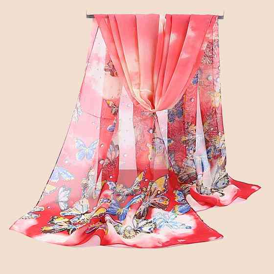 Шарф с бабочками женский 145 на 48 см разноцветный Киев