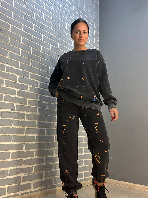 Костюм женский Joy One 24182 оверсайз свитшот с джоггерами вареный утепленный, черный, one size Киев - изображение 10