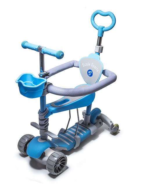 Дитячий самокат FULL Smart 5в1 з батьківською ручкою, сидінням, бортиком та подвійними колесами. Голубо Одеса - фото 1