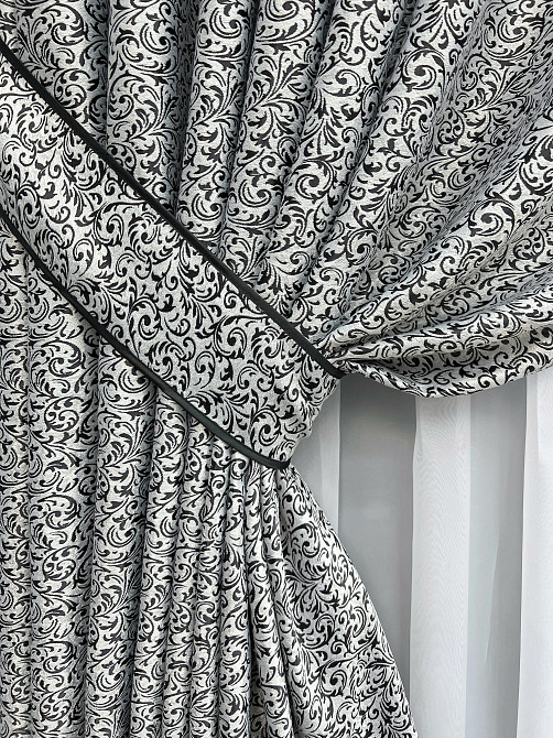 Комплект готовых штор VR-Textil Софт Вензель № 2050ш(Б) Серый с черным 130х275 см 2шт (39-0090) Киев - изображение 4