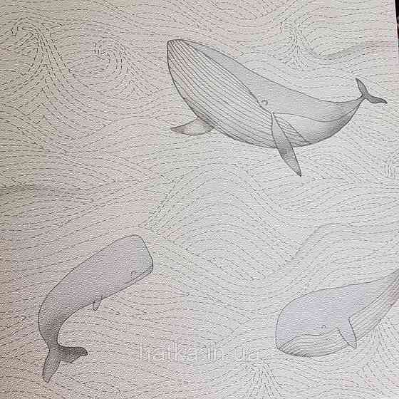 Шпалери флізелінові BN Doodleedo 0,53 х 10 м дитячі море океан риби сірі кити на білому Київ