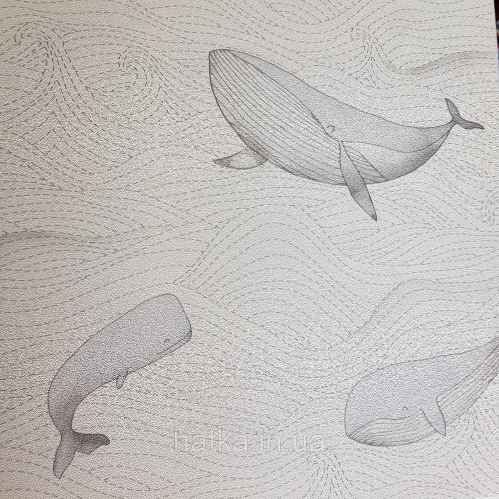 Шпалери флізелінові BN Doodleedo 0,53 х 10 м дитячі море океан риби сірі кити на білому Київ - фото 2