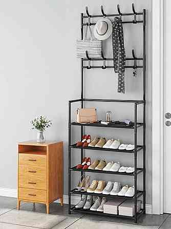 Полочка с вешаком для прихожей 25х60х150, Органайзер для обуви и одежды с 6 полками, Черного цвета Каменец-Подольский
