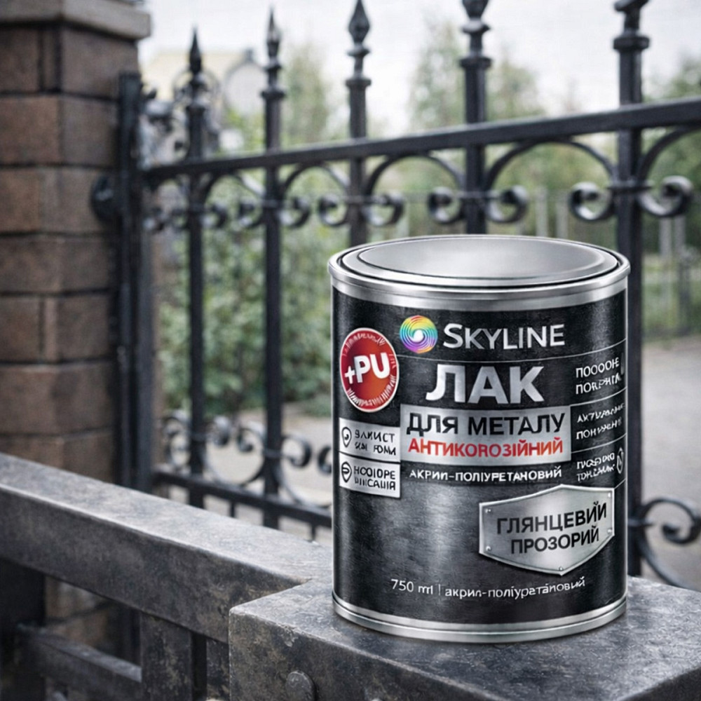 Лак для металу Skyline глянцевий прозорий акрил-поліуретановий антикорозійний без запаху 750 мл Харків - фото 9