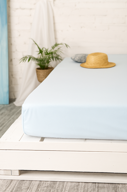 Простирадло на резинці Ecotton 90х200 см однотонне блакитного кольору Sky Blue Коломия - фото 1
