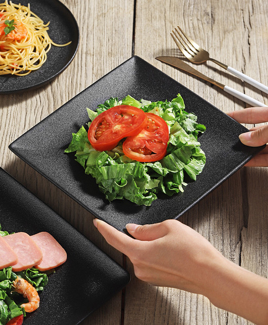 Тарелка квадратная черная керамическая  матовая 25 см 922 грамма!! Столовая тарелка Блюдо Кременчуг - изображение 6