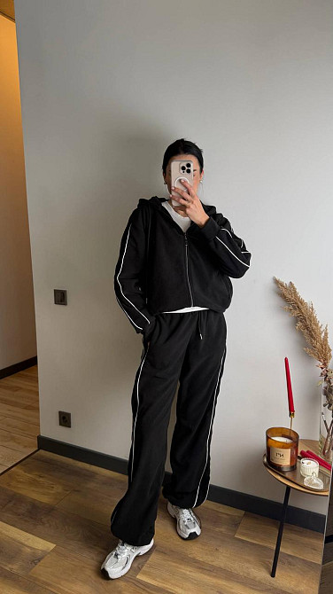 Жіночий теплий костюм-двійка з кантом двосторонній фліс Чорний, 42/44 Одеса - фото 8