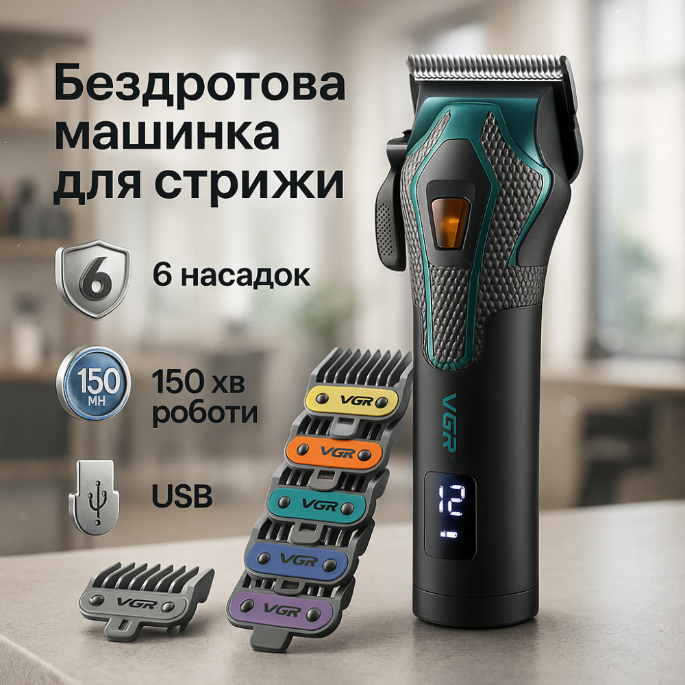 Багатофункціональна акумуляторна машинка для стрижки, Тример з регульованою довжиною AV-16 Львів - фото 15