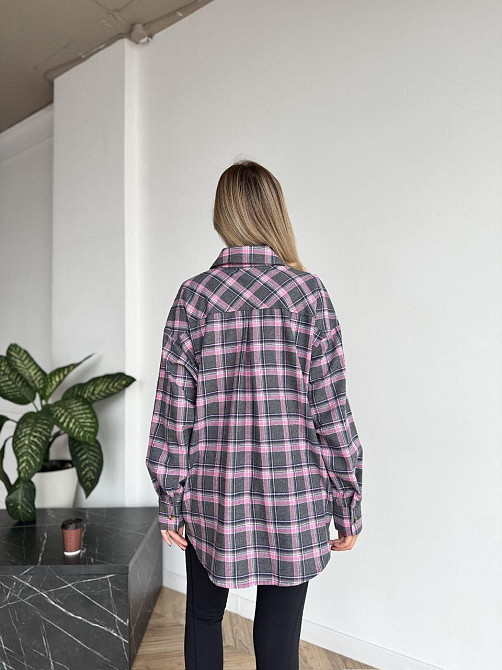 Женская рубашка в клетку oversize из турецкой фланели, розовая, 48-50-52 Лубны - изображение 2