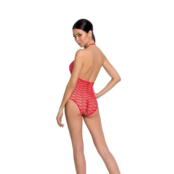 Бодістокінг у велику сітку Passion BS087 red, відкрита спина, халтер, з доступом Львів