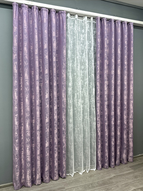 Комплект штор VR-Textil Жакард Мармур 150х270 2шт і Тюль 500х270 1764ш-1400т Бузковий з білим 71-020/4 Київ - фото 3