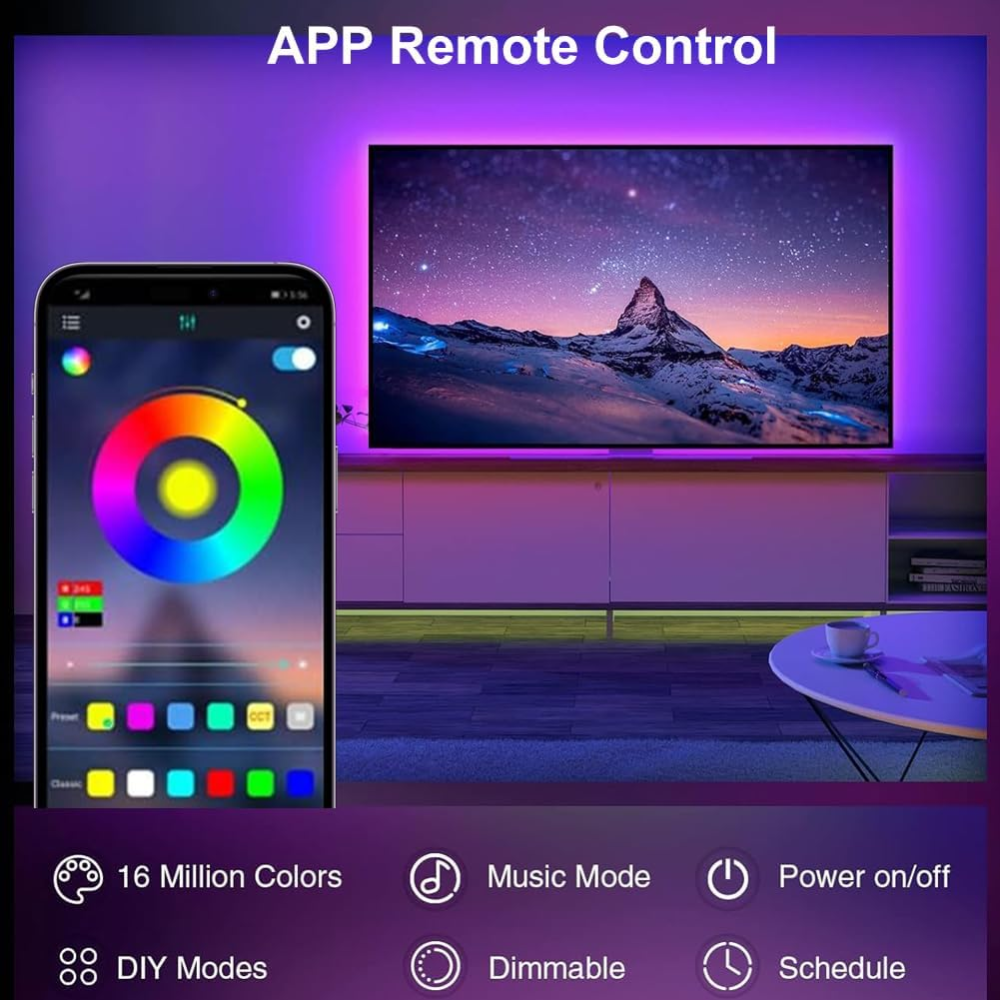 LED-лента TK99SW RGB 5050 1 м USB 5 В, Bluetooth, управление с телефона и пульта, Music Sync для ТВ и монитора Киев - изображение 6