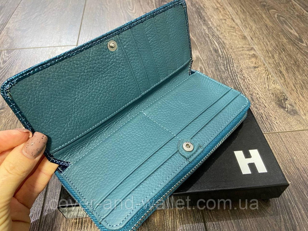 Бірюзовий лаковий жіночий гаманець на блискавці на багато карток Horton AE 202 Київ - фото 2