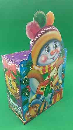 Бумажная коробка для новогодних подарков  600грм Снеговик в шапке №103а (1 шт) Харьков