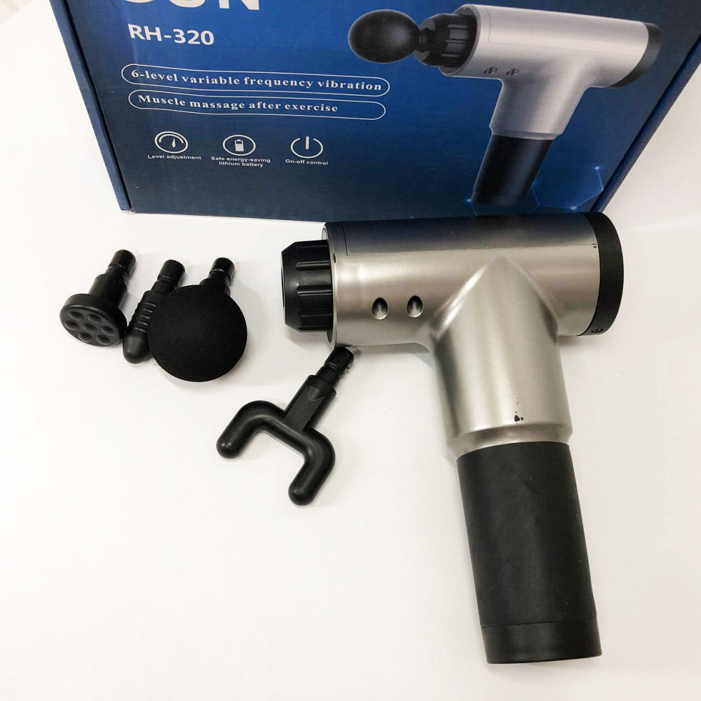 Аккумуляторный массажер для икр Fascial Gun KH-320, Массажер мышечный с разными насадками YU-16 Львов - изображение 12