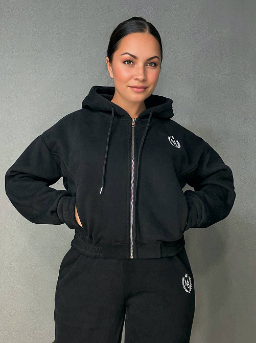 Костюм жіночий Joy One 80990 утеплений на флісі худі зі штанами чорний, чорний, XL Київ - фото 4