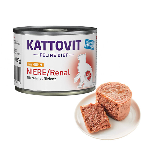Kattovit Veterinary Niere Renal Chicken КАТТОВИТ РЕНАЛ КУРИЦА полнорационный влажный лечебный корм для котов с заболеваниями почек, банка 185г Киев - изображение 1