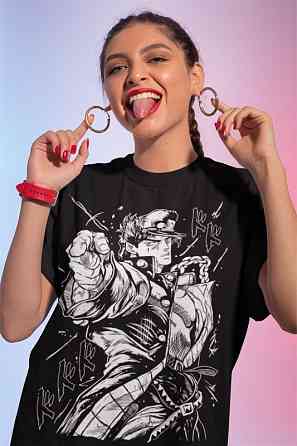 Футболка для мальчика аниме Джоджо С Бизарре Адвентуре оверсайз (рост от 165 до 180 ) Черний AnimeJ0023m Днепр