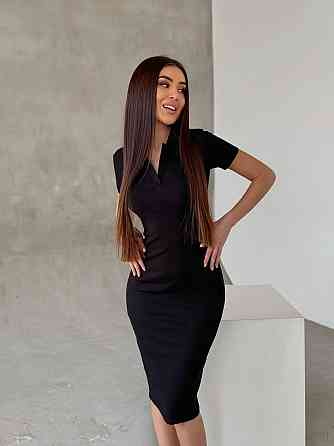 Жіноче базове плаття-поло з коротким рукавом турецький рубчик Чорний, 42/44 Одеса