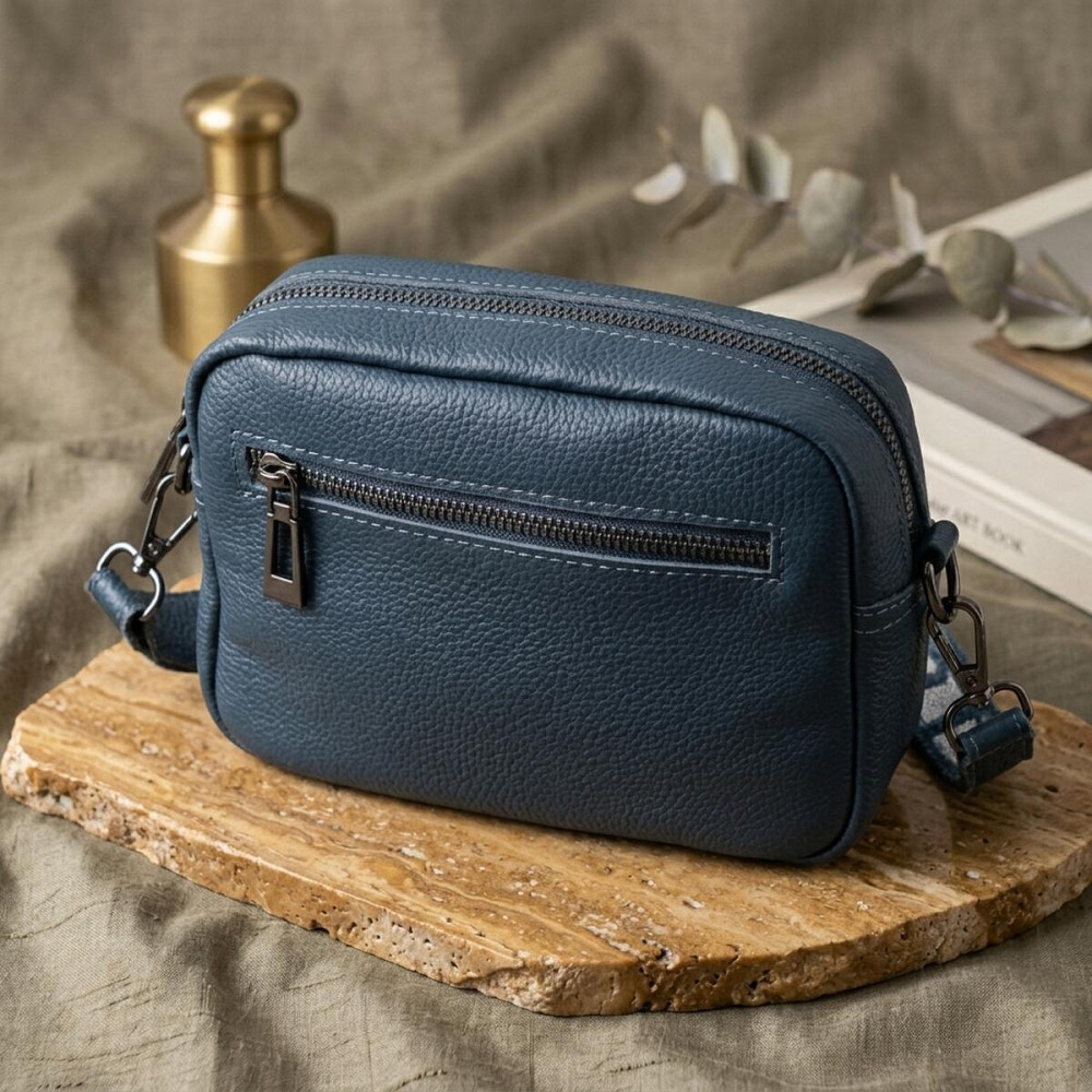 Оригінальна сумка жіноча з накладною кишенею з натуральної шкіри Vintage 22641 Синя Київ - фото 14
