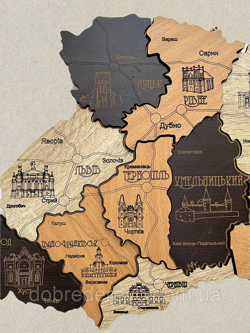 Дерев'яна багатошарова карта України "Капучіно" 150х100 см. Вижниця - фото 5