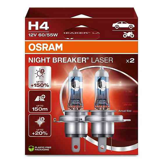 Комплект галогенових ламп OSRAM H4 64193NL-2HB Night Breaker LASER NG +150% 60/55W 12V P43t (2 шт) Харків