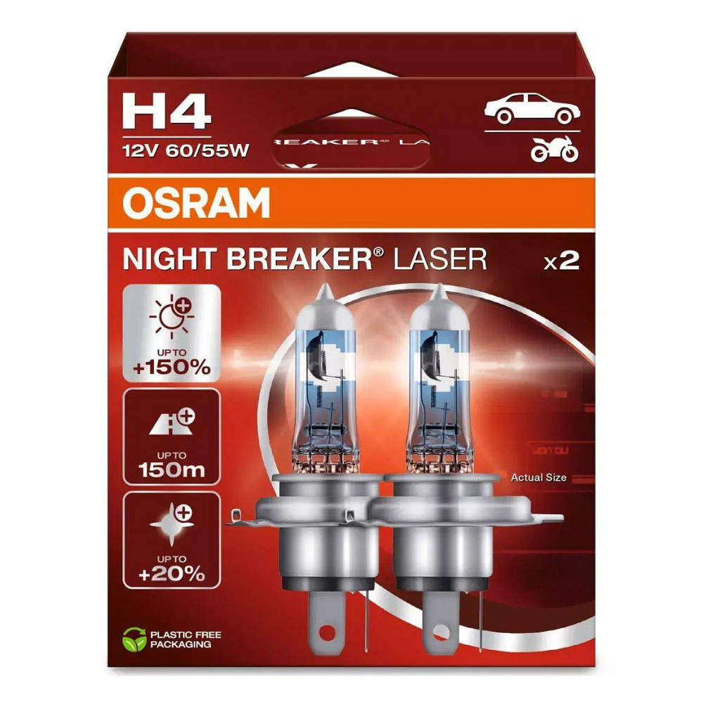 Комплект галогенових ламп OSRAM H4 64193NL-2HB Night Breaker LASER NG +150% 60/55W 12V P43t (2 шт) Харків - фото 1