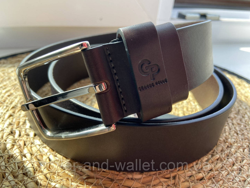 Кожаный мужской ремень коричневого цвета с классической пряжкой Grande Pelle Classico Киев - изображение 2