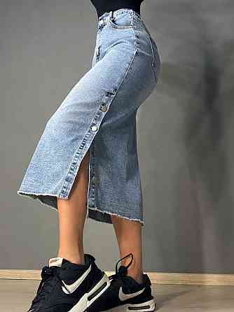 Юбка женская джинсовая Liana 558-559 миди прямая стрейчевая с разрезами на пуговицах голубая, голубой, 28, 28, 76 см, 99 см Киев