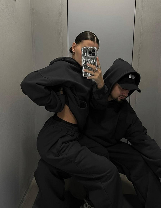 Жіночий стильний спортивний костюм тринитка на флісі Чорний, 46/48 Одеса - фото 1