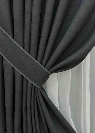 Комплект готовых штор VR-Textil Лен ALORA-TON № 1872ш Графитовый 100х270см 2 шт (31-934) Киев
