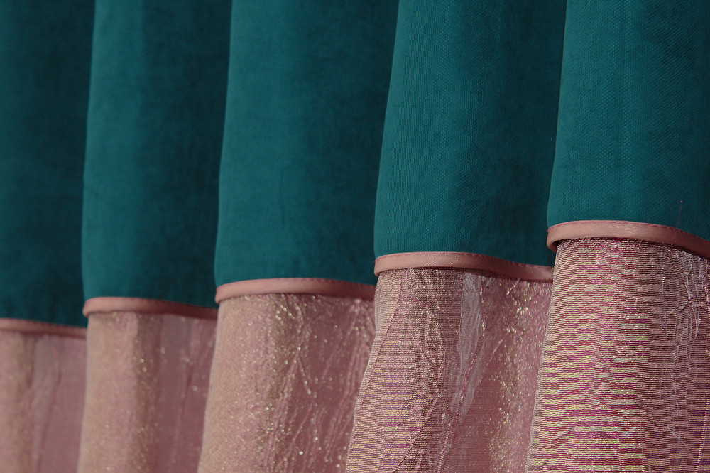 Кухонные шторы VR-Textil № 073к с ламбрекеном и подхватами розово-золотистый с темно-бирюзовым 280х170 см (52-0367) Киев - изображение 4