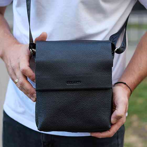 Чорний шкіряний месенджер для чоловіка через плече Київ