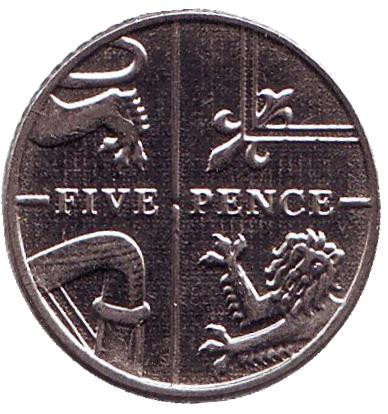 Монета 5 пенсов. 2015 год, Великобритания. Новый тип. Полтава - изображение 1