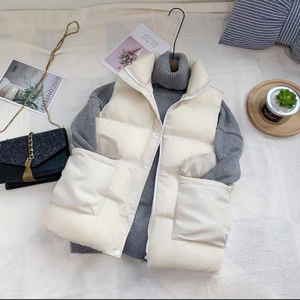 Женская жилетка с высоким воротником осенняя Молочный 42-44 Харьков - изображение 3