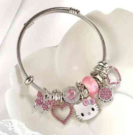 Набір прикрас для дівчинки: браслет і намисто з підвісками котик, серце, метелик (2 шт) Київ