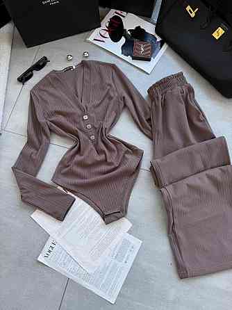 Женский базовый костюм двойка: боди и брюки из ангоры рубчик Мокко, 48/50 Одесса