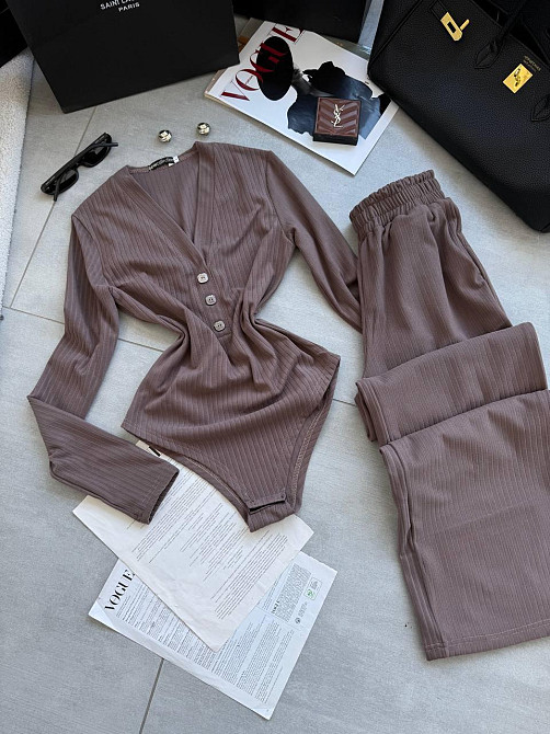 Женский базовый костюм двойка: боди и брюки из ангоры рубчик Мокко, 48/50 Одесса - изображение 4